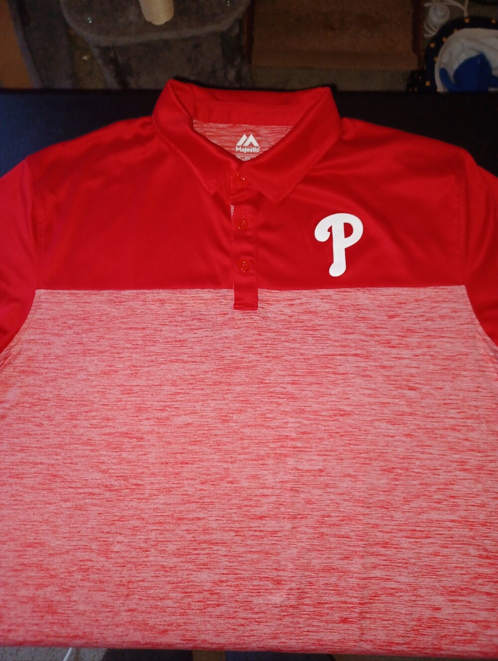 Phillies Polo Golf Shirt Big Mans Size 2XL Red Heather 2X Majestic Brand